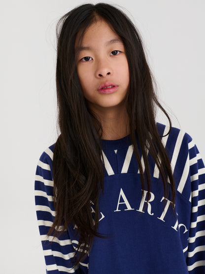 True Artist  100% 純棉拼接長袖 T-shirt - 船長藍 ❘ 現貨尺寸: 4Y~9Y