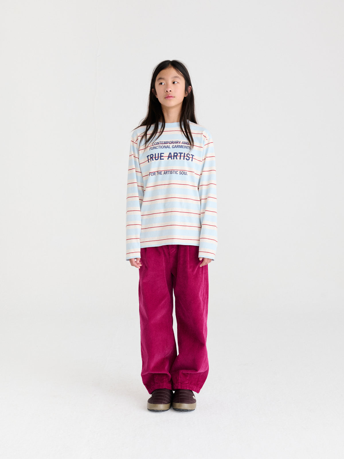 True Artist  100% 純棉撞色不規則條紋長袖 T-shirt  ❘ 現貨尺寸: 4Y~9Y