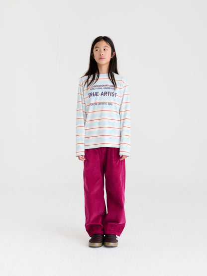 True Artist  100% 純棉撞色不規則條紋長袖 T-shirt  ❘ 現貨尺寸: 4Y~9Y