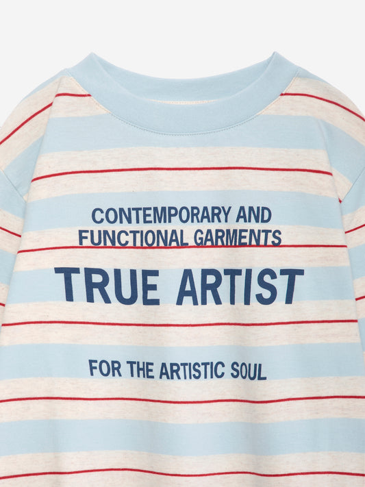 True Artist  100% 純棉撞色不規則條紋長袖 T-shirt  ❘ 現貨尺寸: 4Y~9Y / 12-13Y
