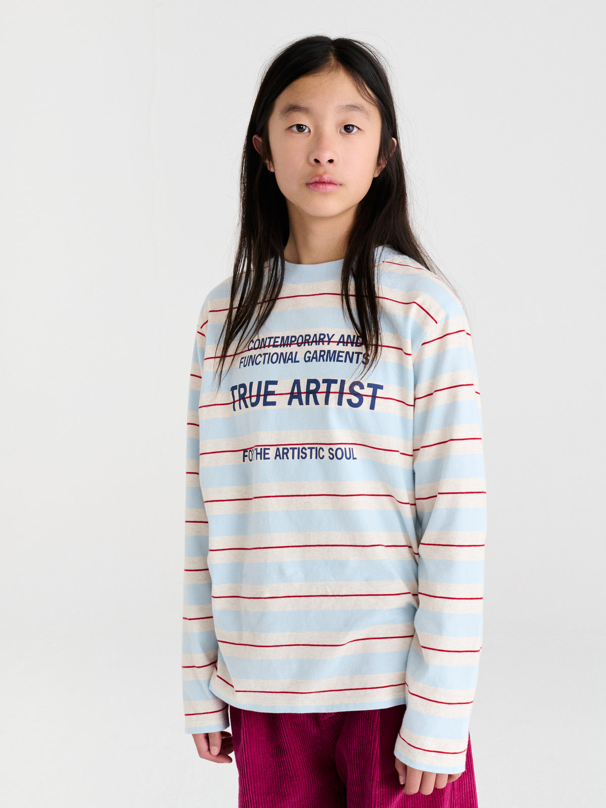 True Artist  100% 純棉撞色不規則條紋長袖 T-shirt  ❘ 現貨尺寸: 4Y~9Y