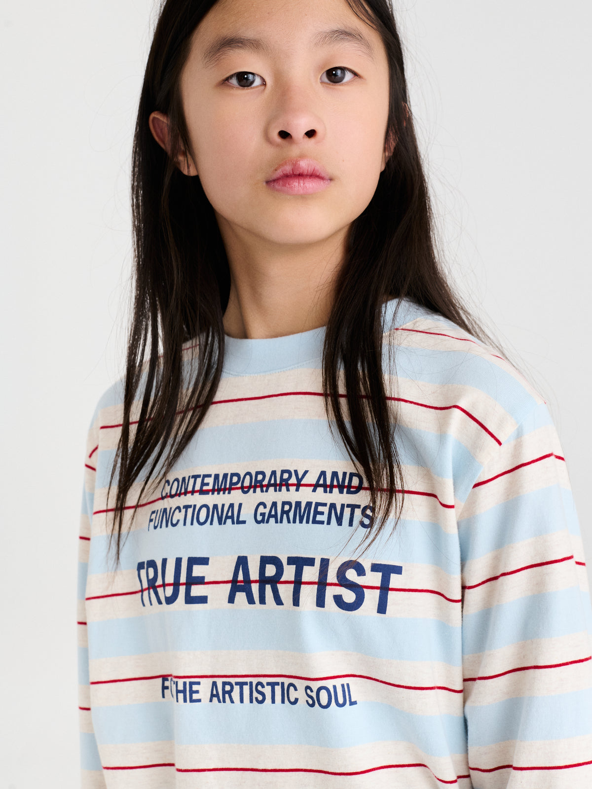 True Artist  100% 純棉撞色不規則條紋長袖 T-shirt  ❘ 現貨尺寸: 4Y~9Y