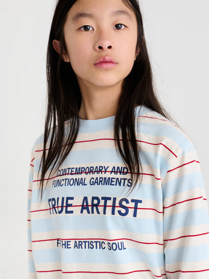 True Artist  100% 純棉撞色不規則條紋長袖 T-shirt  ❘ 現貨尺寸: 4Y~9Y