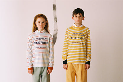 True Artist  100% 純棉撞色不規則條紋長袖 T-shirt  ❘ 現貨尺寸: 4Y~9Y