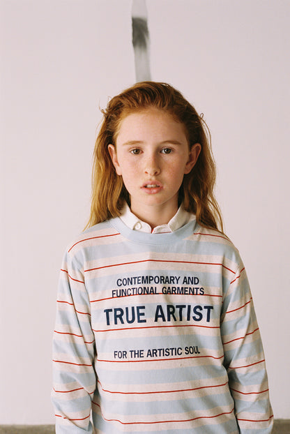 True Artist  100% 純棉撞色不規則條紋長袖 T-shirt  ❘ 現貨尺寸: 4Y~9Y