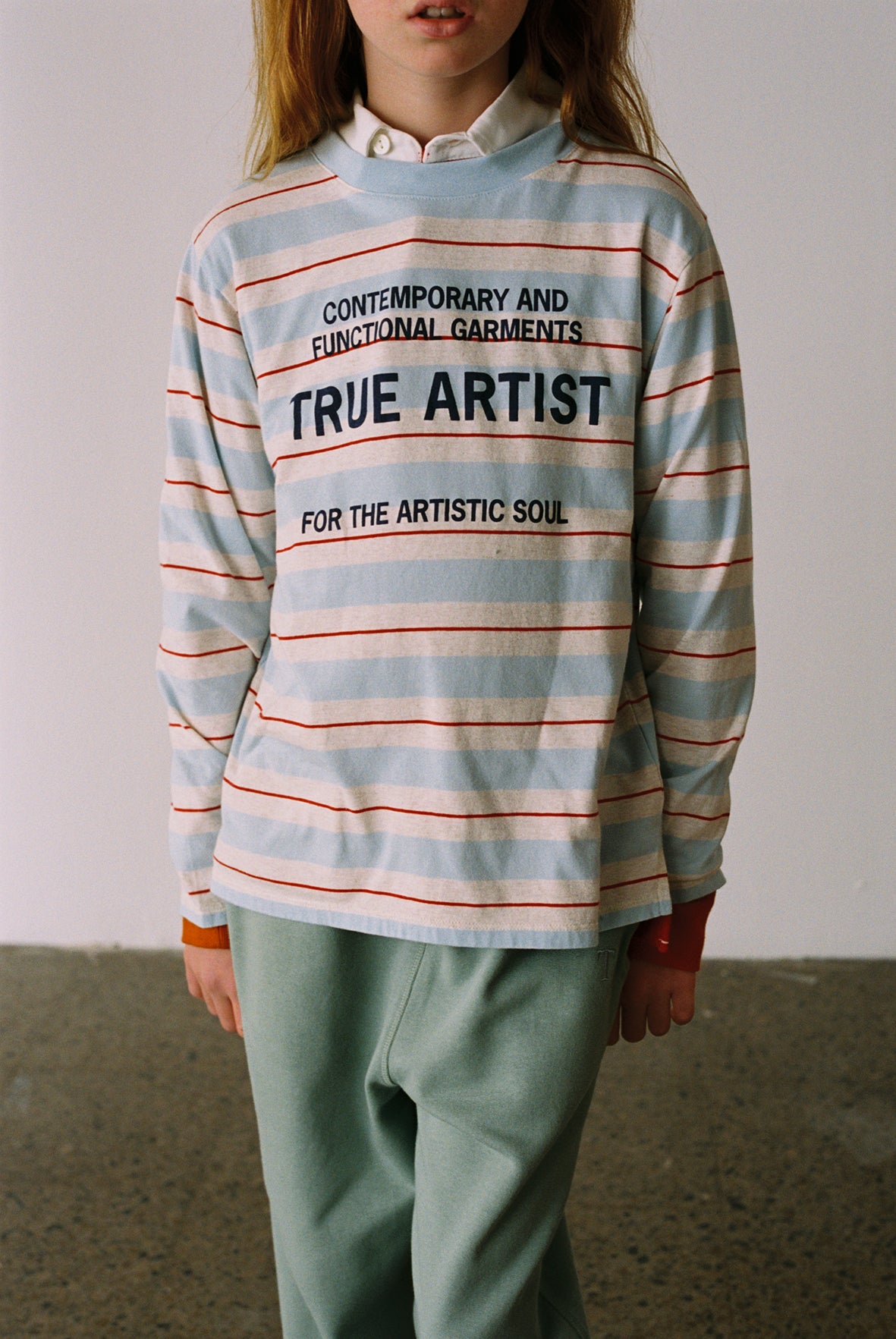 True Artist  100% 純棉撞色不規則條紋長袖 T-shirt  ❘ 現貨尺寸: 4Y~9Y
